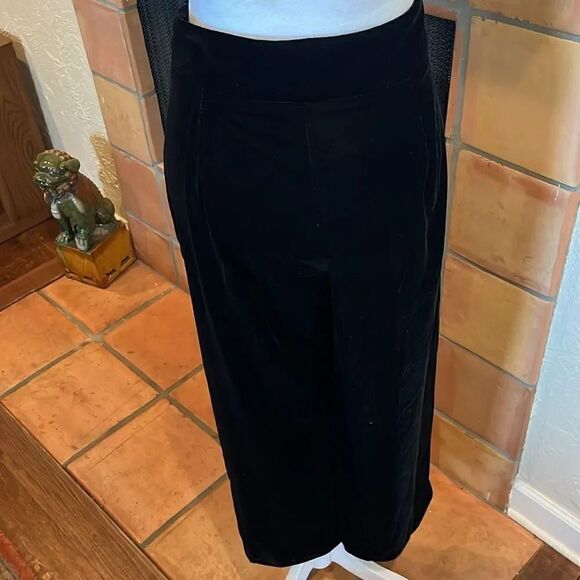 Zara Black Velvet Side Zip Wide Leg Pants, L - Picture 5 of 8
